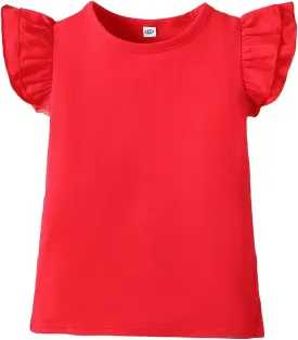 12M-7Y Toddler Baby Girls T Shirt Solid Color Blouse Ruffle Top Cotton Casual Tees Plain Shirt