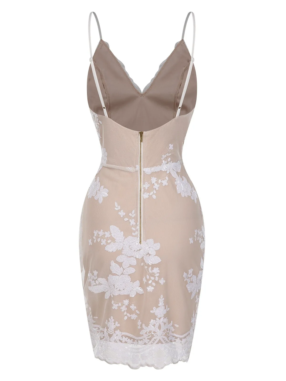 1970s V-Neck Floral Sequined Straps Dress