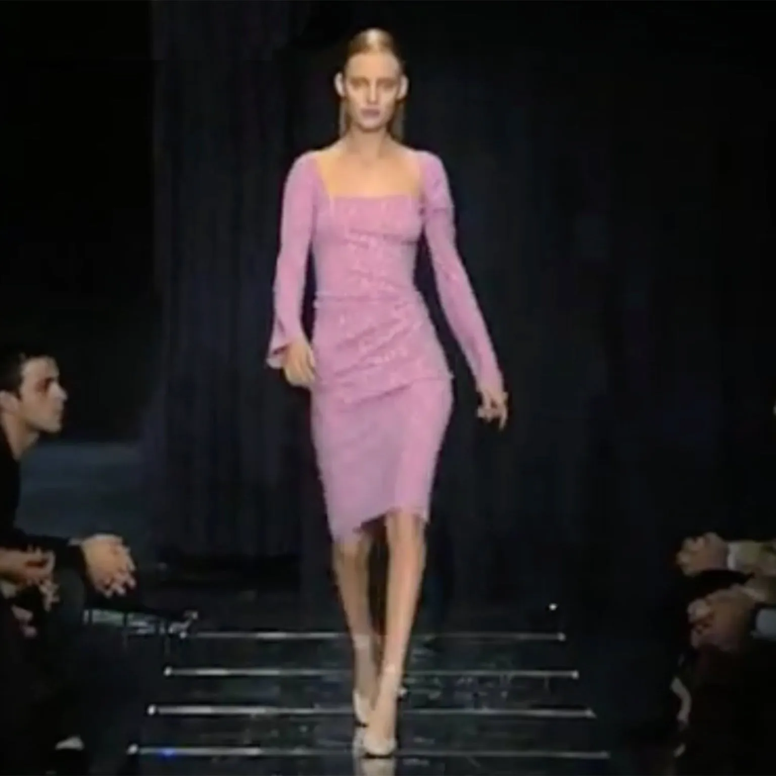 1998 Gianni Versace Couture Pink Silk Vintage Dress W Blue Stars
