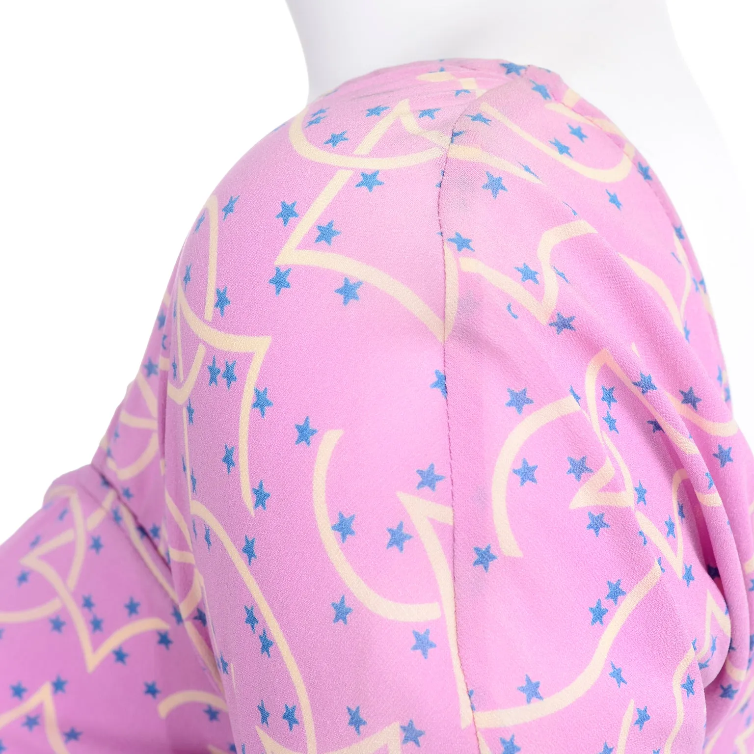 1998 Gianni Versace Couture Pink Silk Vintage Dress W Blue Stars