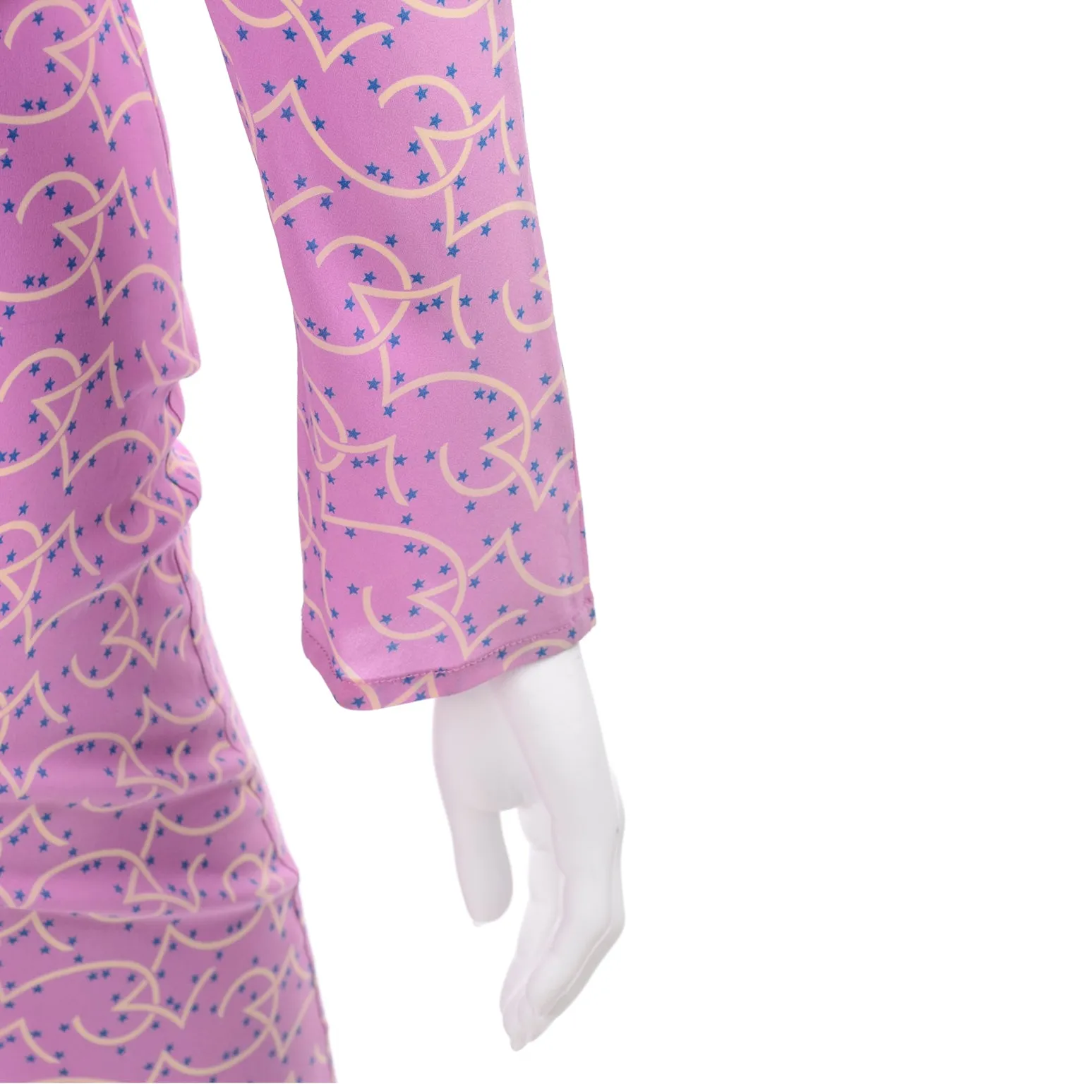 1998 Gianni Versace Couture Pink Silk Vintage Dress W Blue Stars