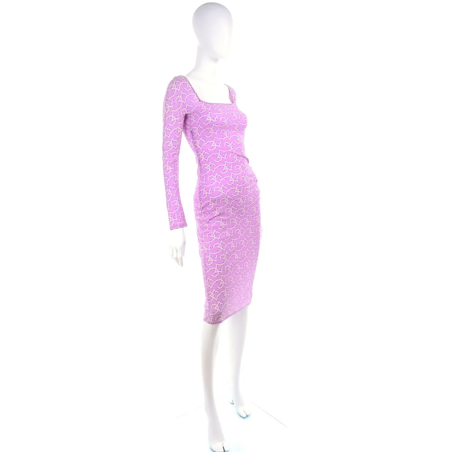 1998 Gianni Versace Couture Pink Silk Vintage Dress W Blue Stars