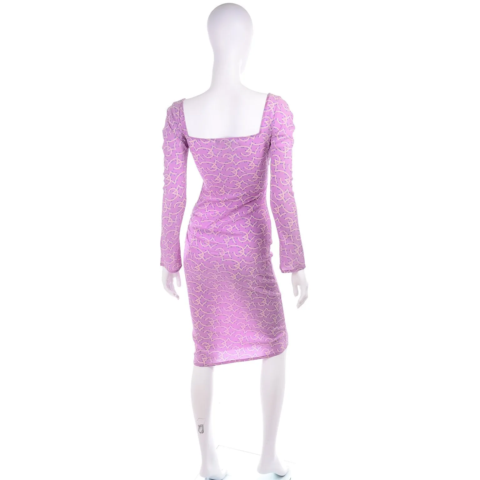 1998 Gianni Versace Couture Pink Silk Vintage Dress W Blue Stars