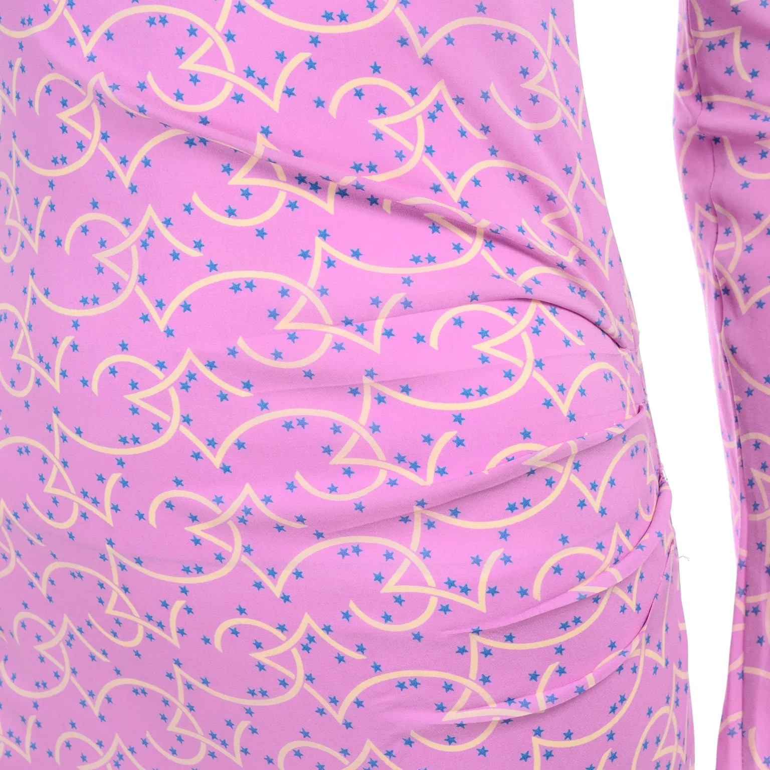 1998 Gianni Versace Couture Pink Silk Vintage Dress W Blue Stars