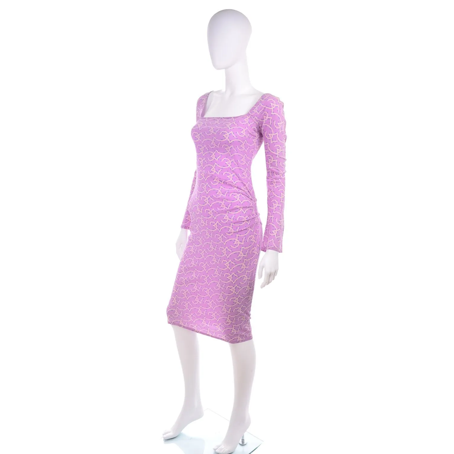 1998 Gianni Versace Couture Pink Silk Vintage Dress W Blue Stars