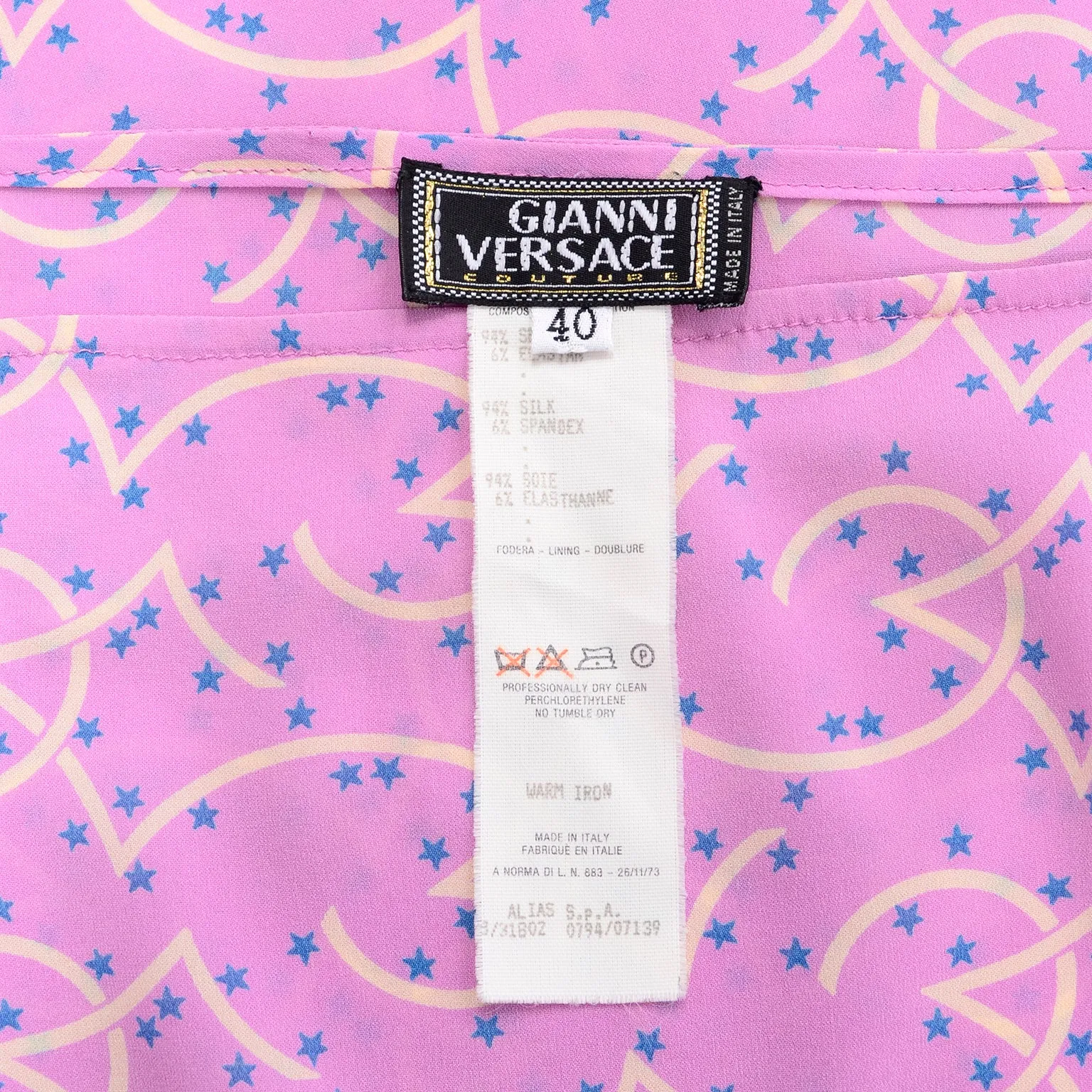 1998 Gianni Versace Couture Pink Silk Vintage Dress W Blue Stars
