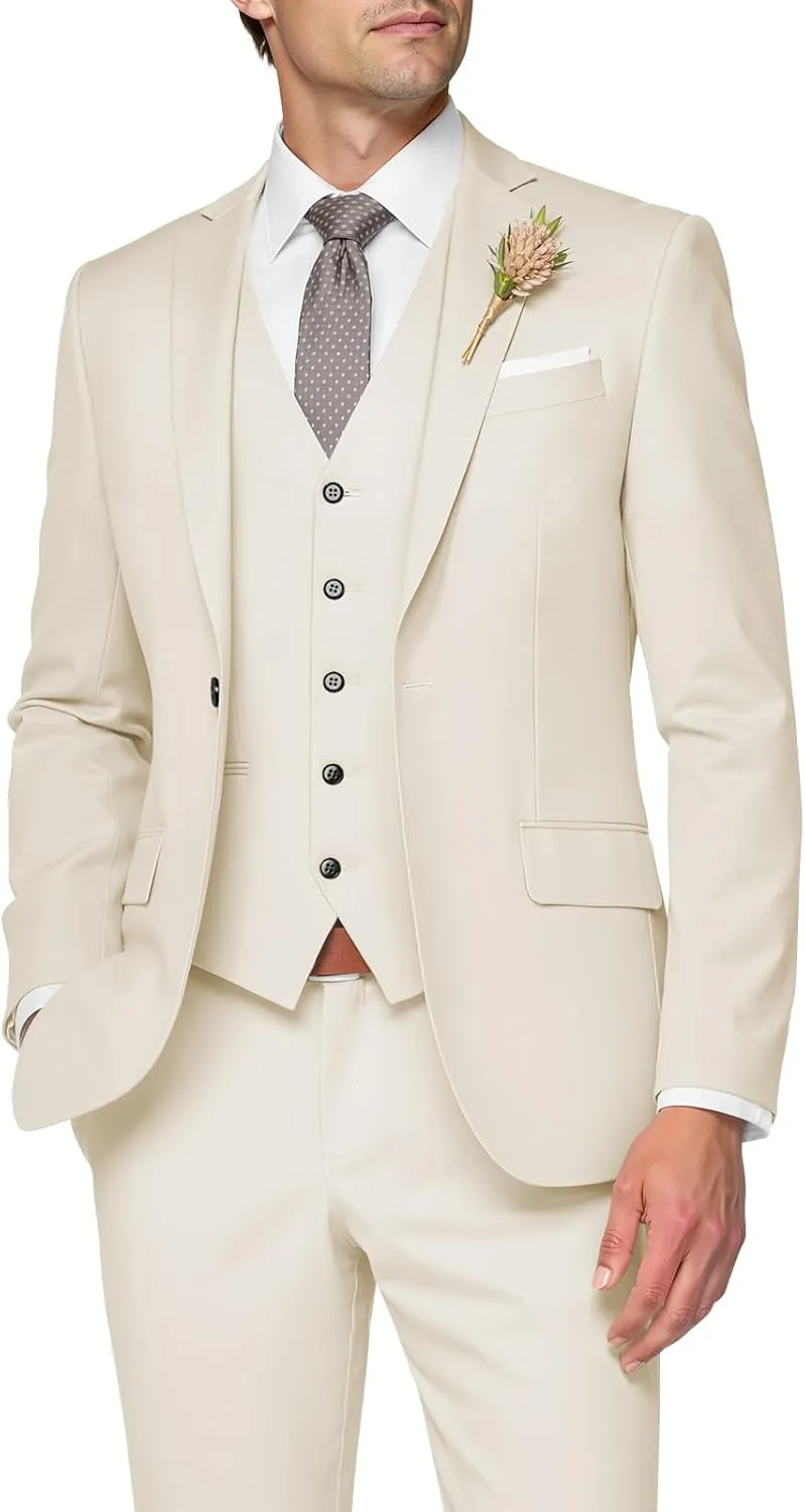 3 Piece Suit Men Slim Fit Wedding Suits for Mens Elegant One Button Jacket Single Breasted Vest Pants Set