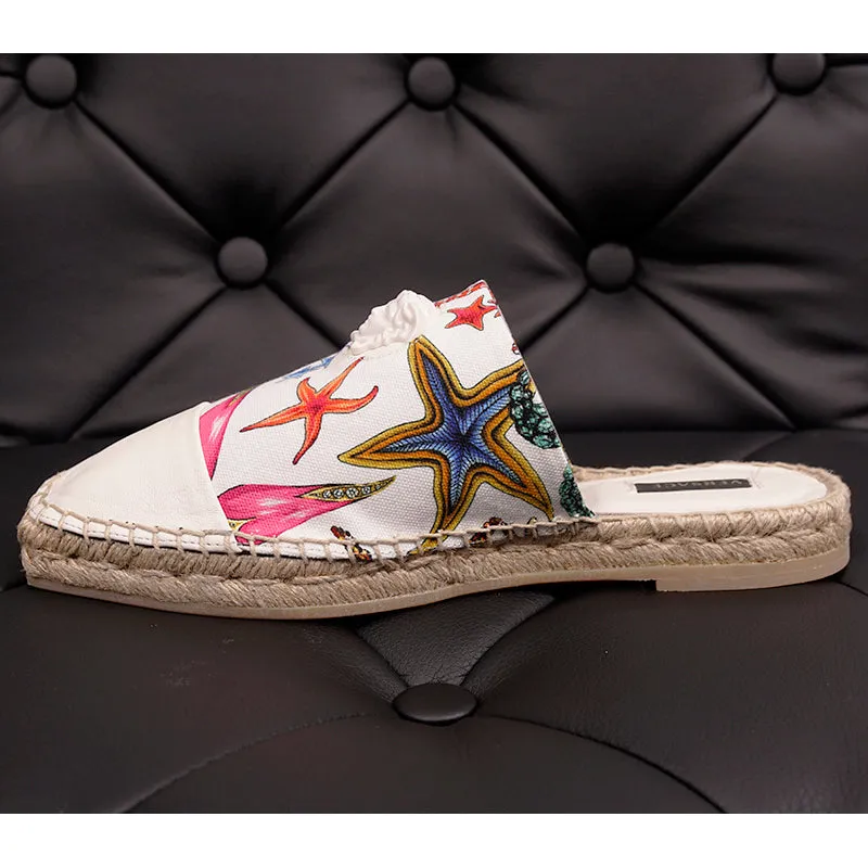 38.5 NEW $495 VERSACE Tresor de la Mer Canvas Leather LA MEDUSA Espadrille MULES