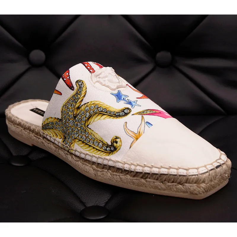 38.5 NEW $495 VERSACE Tresor de la Mer Canvas Leather LA MEDUSA Espadrille MULES