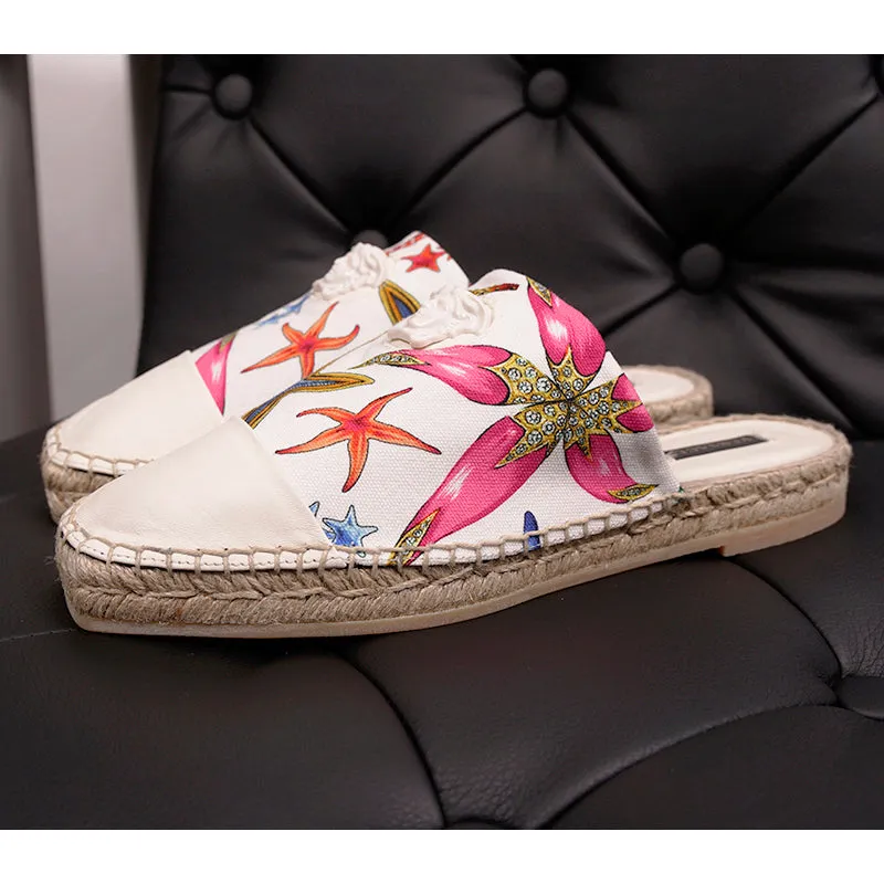 38.5 NEW $495 VERSACE Tresor de la Mer Canvas Leather LA MEDUSA Espadrille MULES