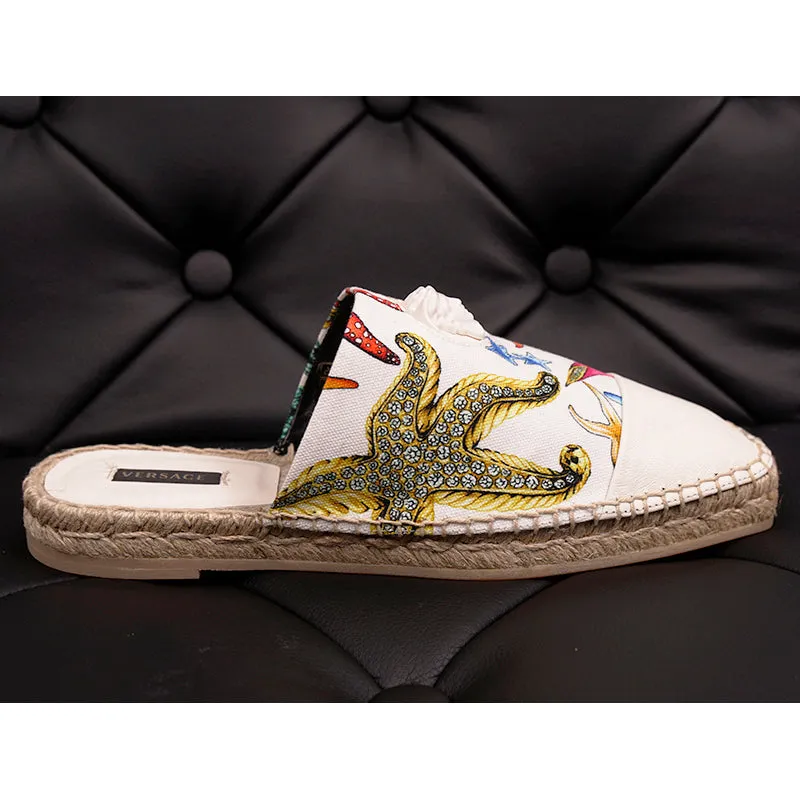 38.5 NEW $495 VERSACE Tresor de la Mer Canvas Leather LA MEDUSA Espadrille MULES