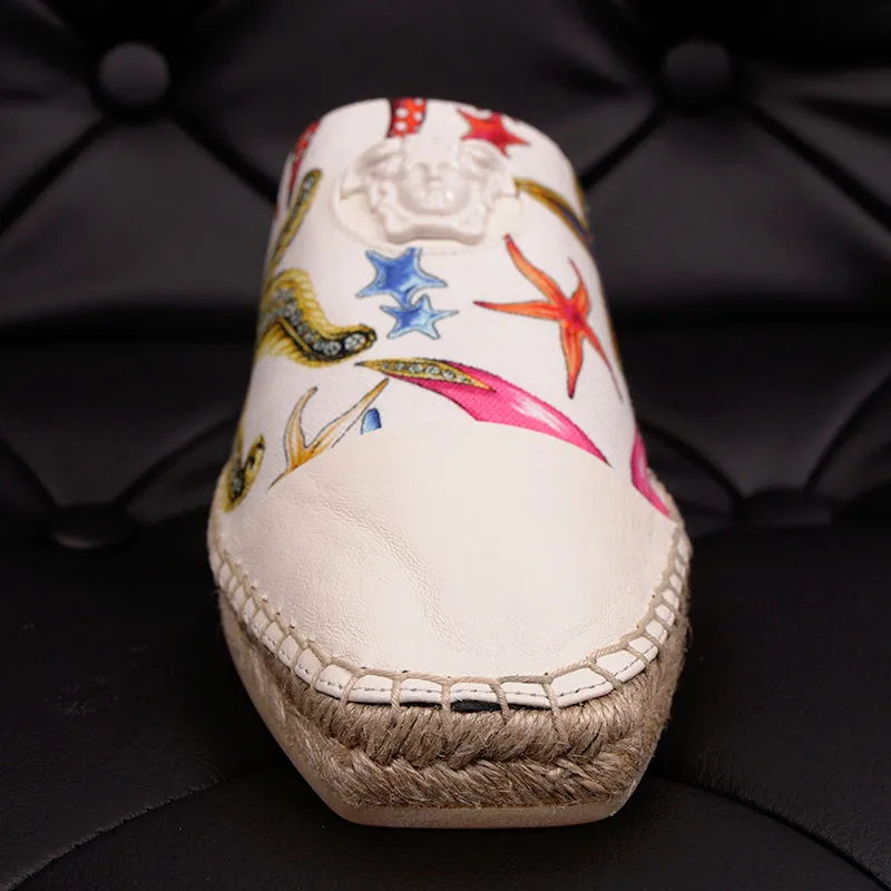 38.5 NEW $495 VERSACE Tresor de la Mer Canvas Leather LA MEDUSA Espadrille MULES