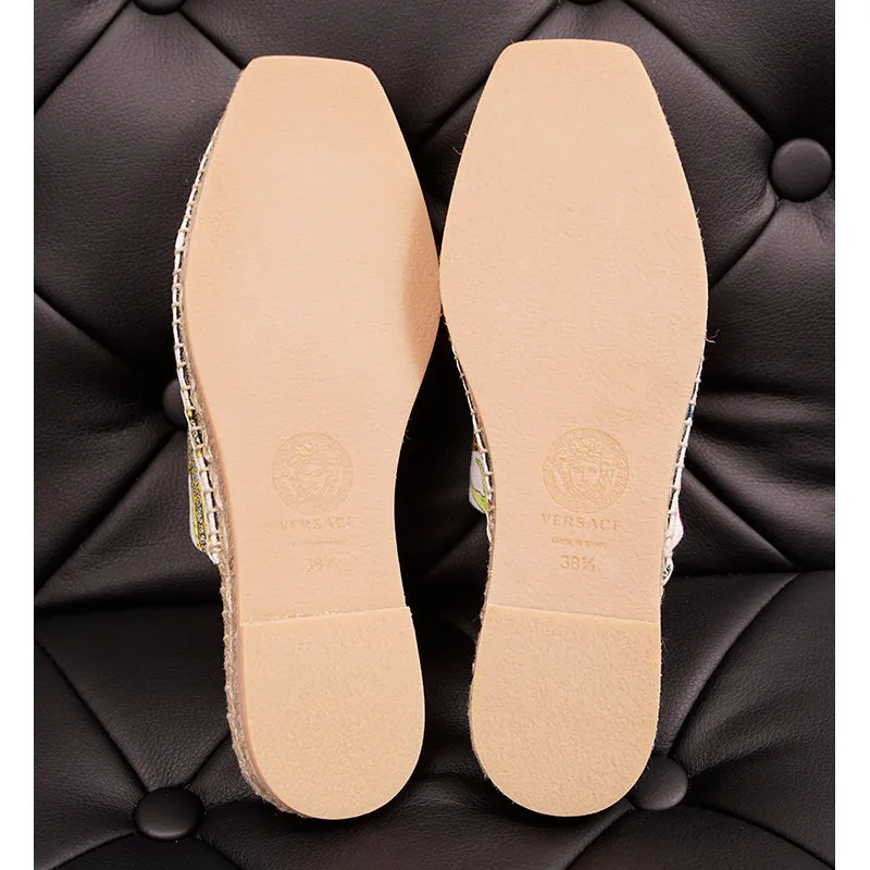 38.5 NEW $495 VERSACE Tresor de la Mer Canvas Leather LA MEDUSA Espadrille MULES