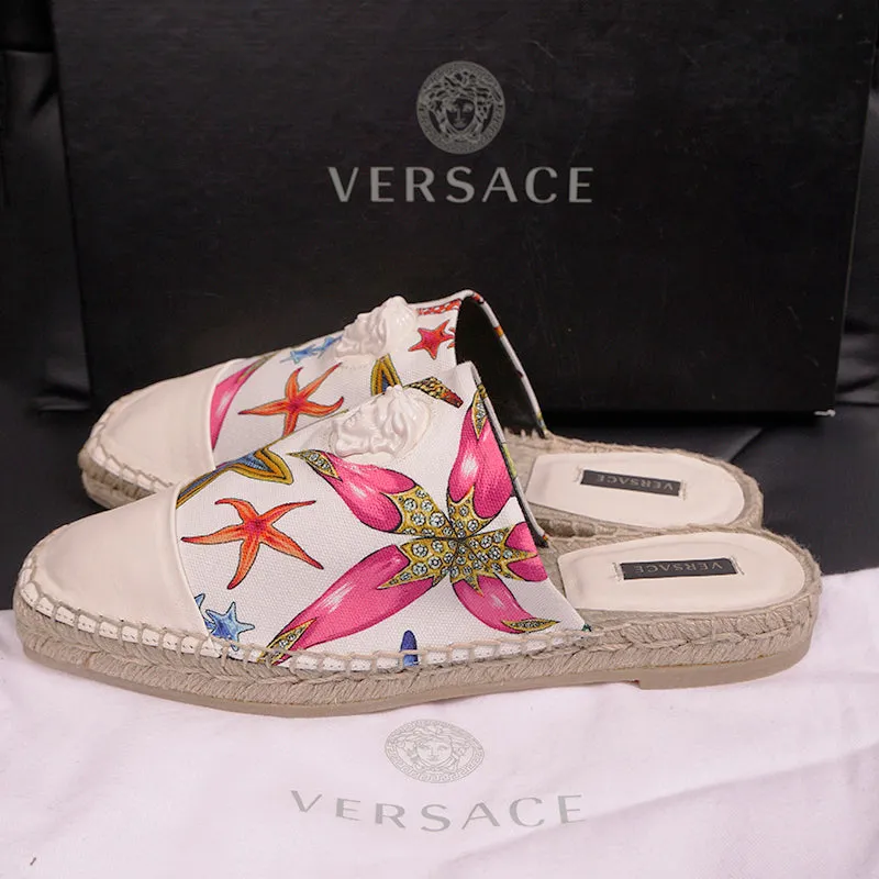 38.5 NEW $495 VERSACE Tresor de la Mer Canvas Leather LA MEDUSA Espadrille MULES