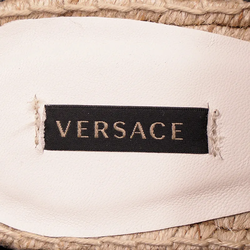 38.5 NEW $495 VERSACE Tresor de la Mer Canvas Leather LA MEDUSA Espadrille MULES