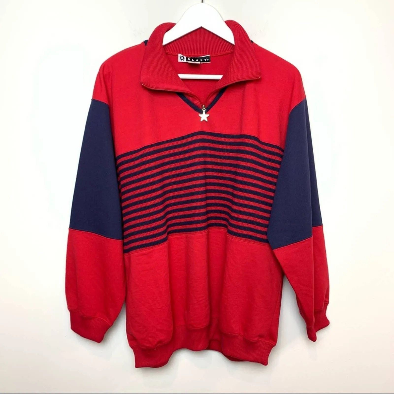 90s Pullover Sweatshirt Zipper Collared 90s 80s Bill Blast 1X Unisex Red