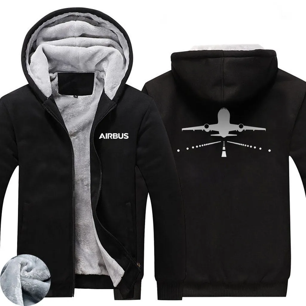 AIRBUS A319 RUNWAY LIGHT WINTER THICK ZIP SWEATSHIRTS