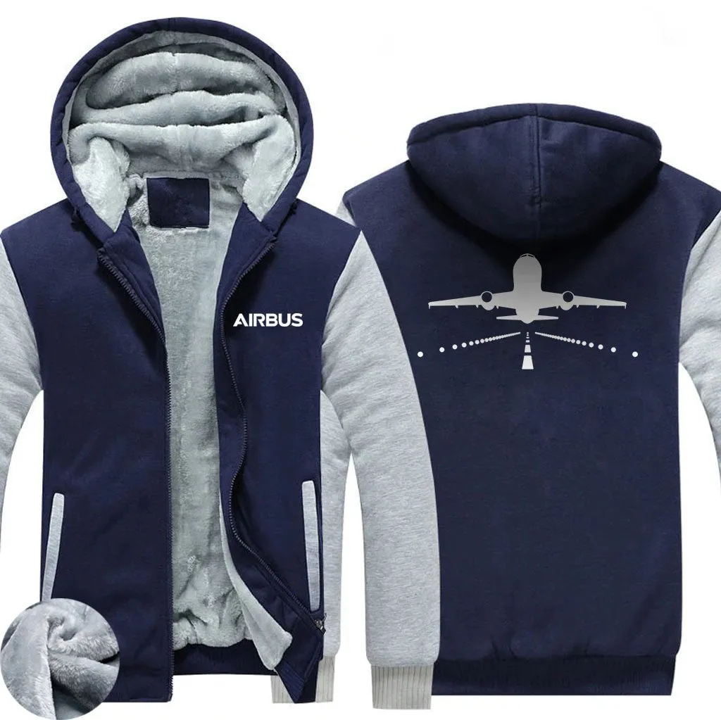 AIRBUS A319 RUNWAY LIGHT WINTER THICK ZIP SWEATSHIRTS