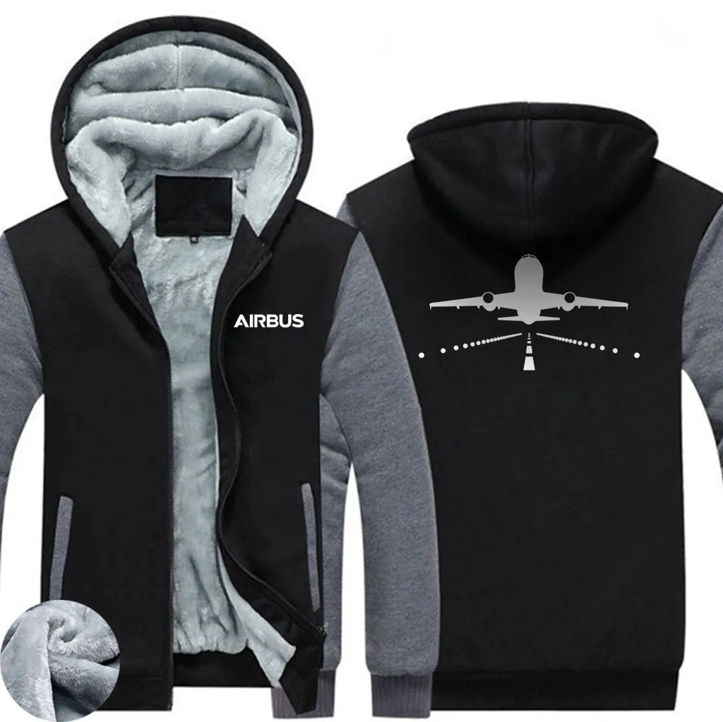 AIRBUS A319 RUNWAY LIGHT WINTER THICK ZIP SWEATSHIRTS