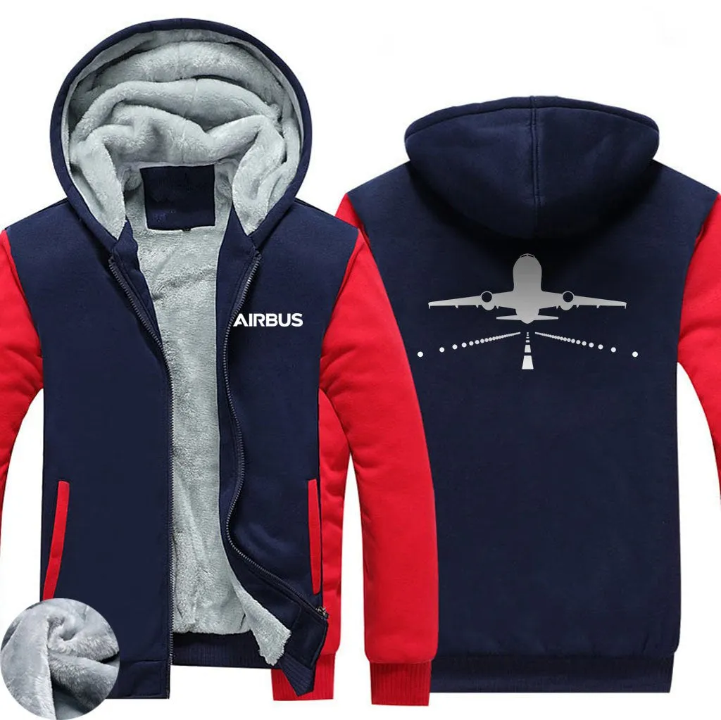 AIRBUS A319 RUNWAY LIGHT WINTER THICK ZIP SWEATSHIRTS