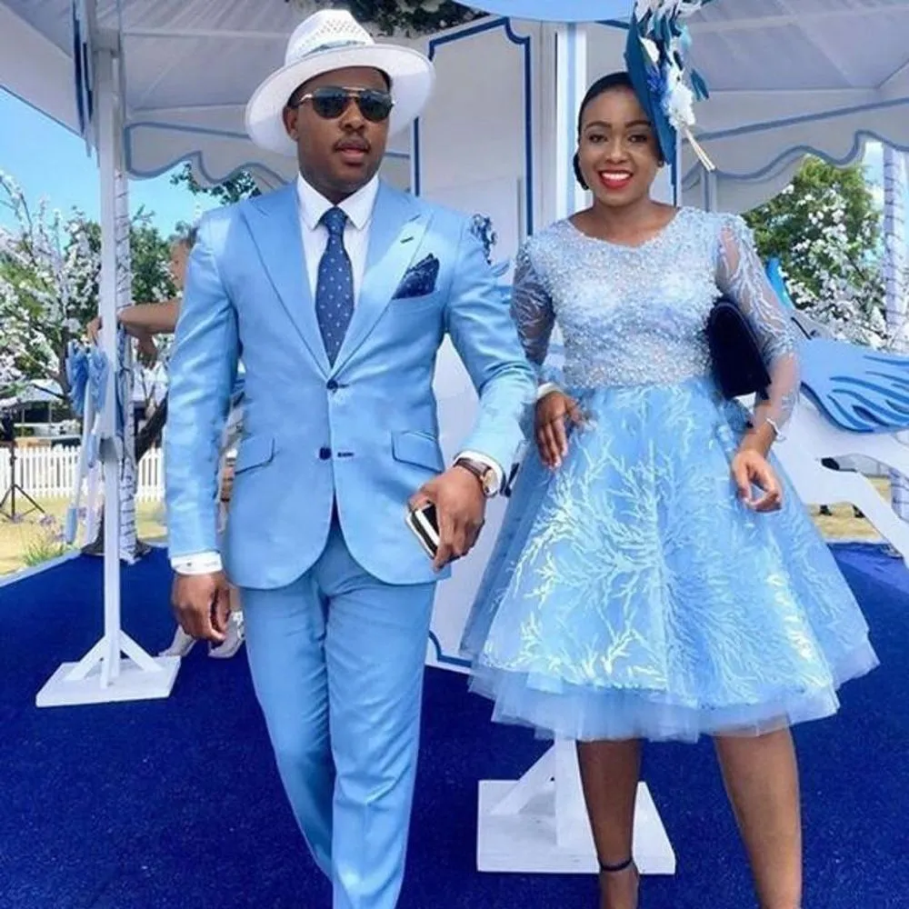 Amazing Blue Peaked Lapel Two-Piece Mens Prom Suits