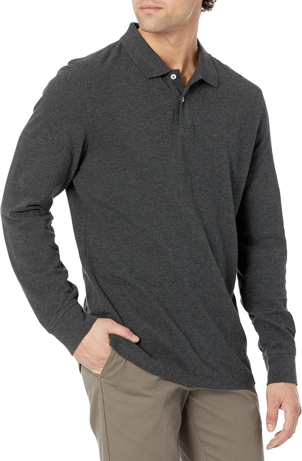 Amazon Essentials Long-Sleeve Polo Shirt for Men, Slim Fit Pique