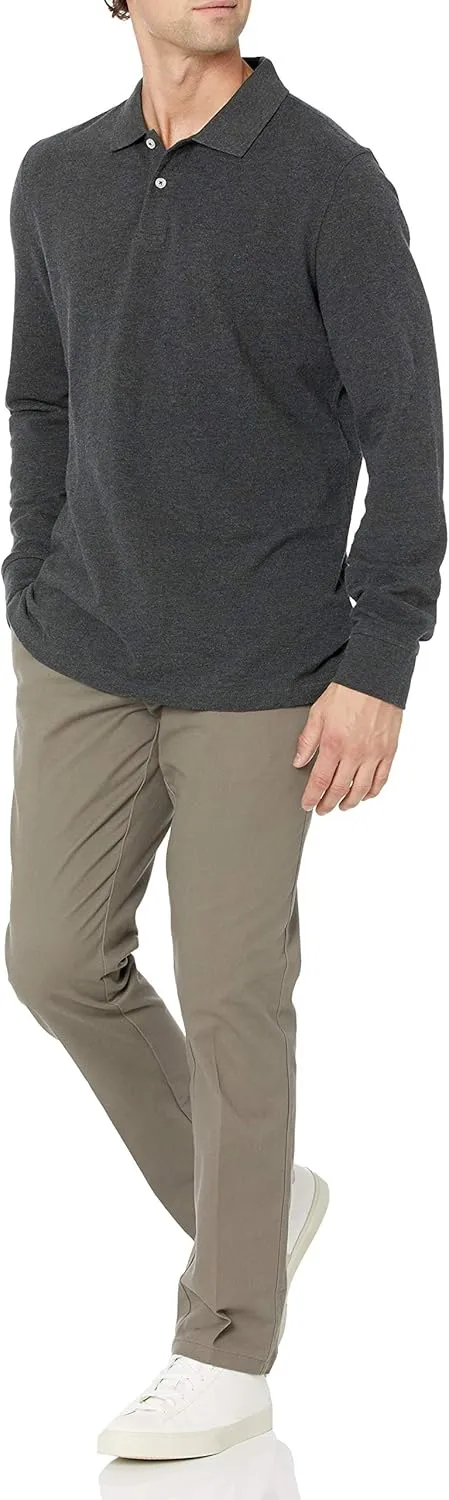 Amazon Essentials Long-Sleeve Polo Shirt for Men, Slim Fit Pique