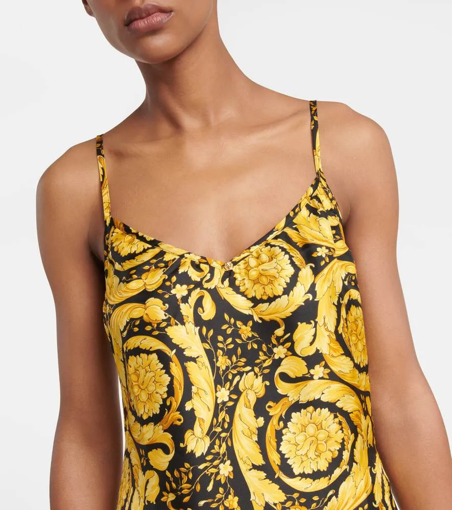 Barocco silk mini dress with straps VERSACE, yellow