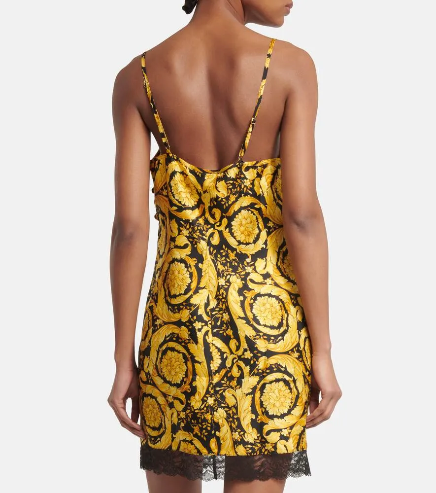Barocco silk mini dress with straps VERSACE, yellow