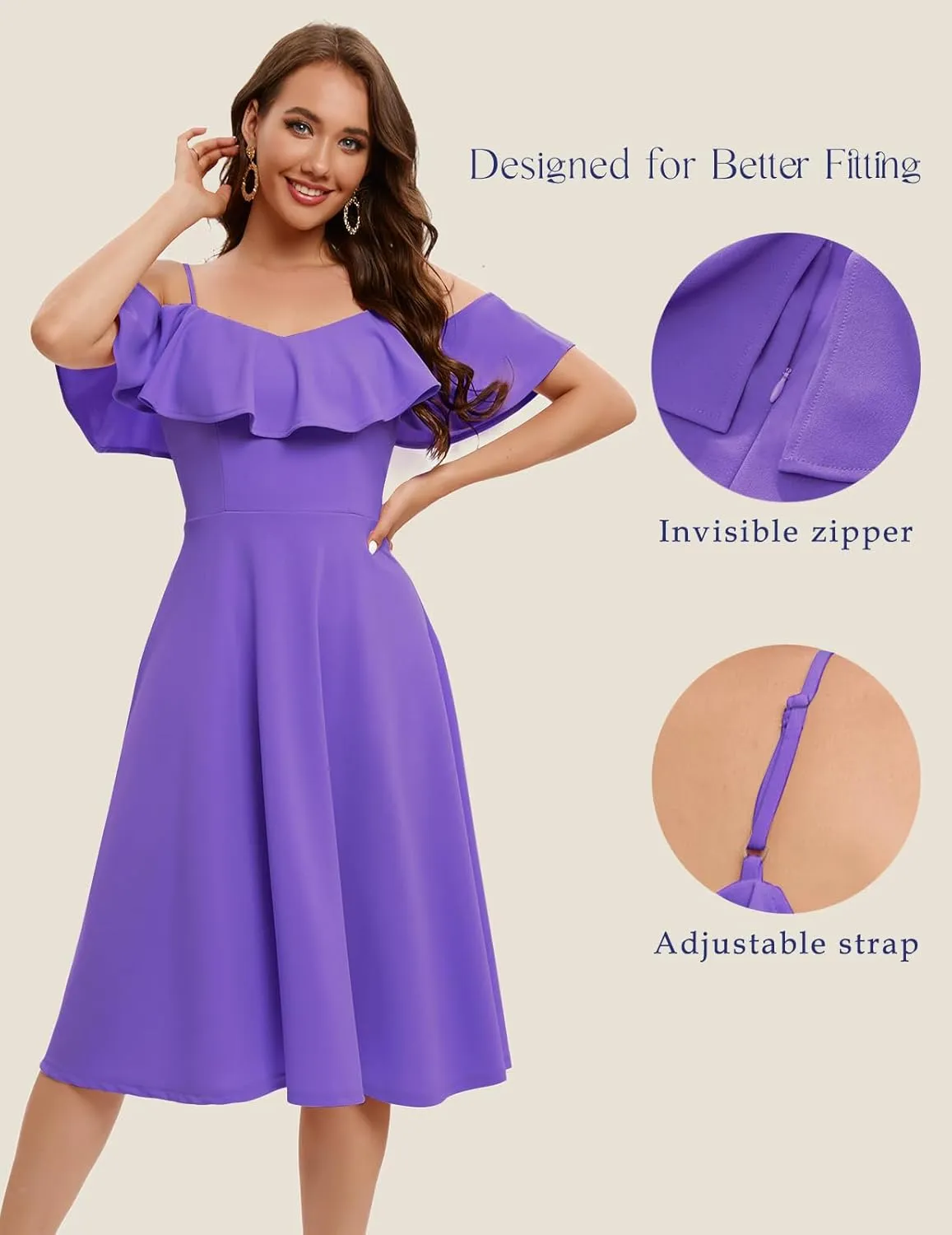 Bbonlinedress Womens Off Shoulder Summer Wedding Guest Dress Formal Cocktail Prom Graduation Homecoming A-line Midi Dress