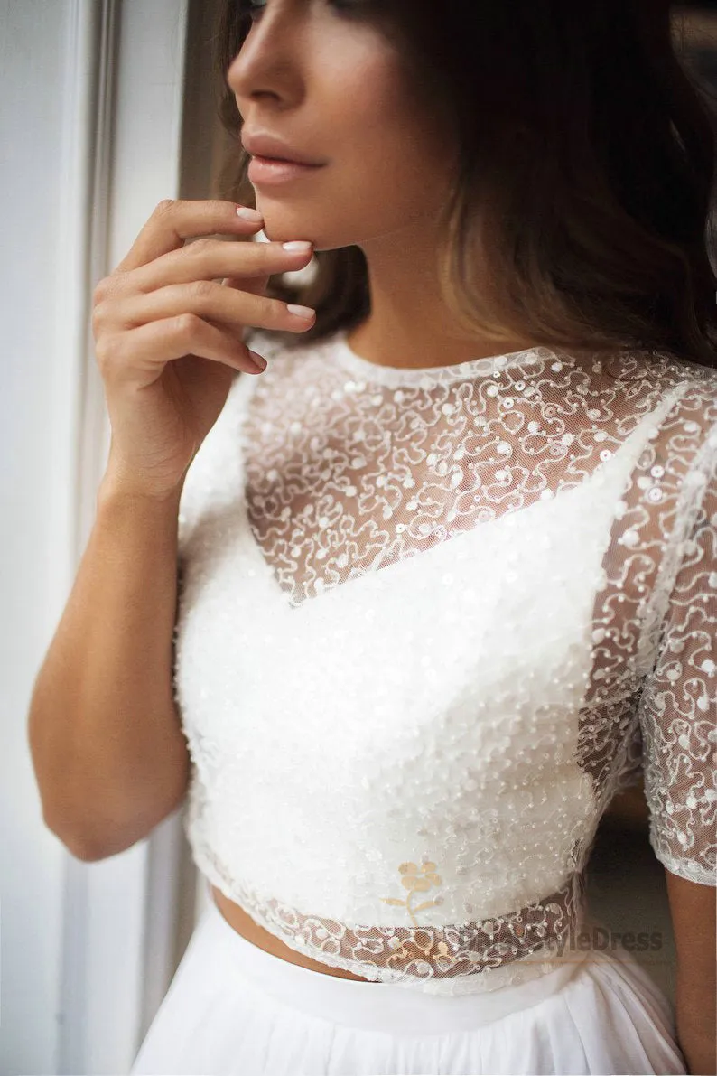 Beaded Half Sleeve Two Piece Wedding Dress