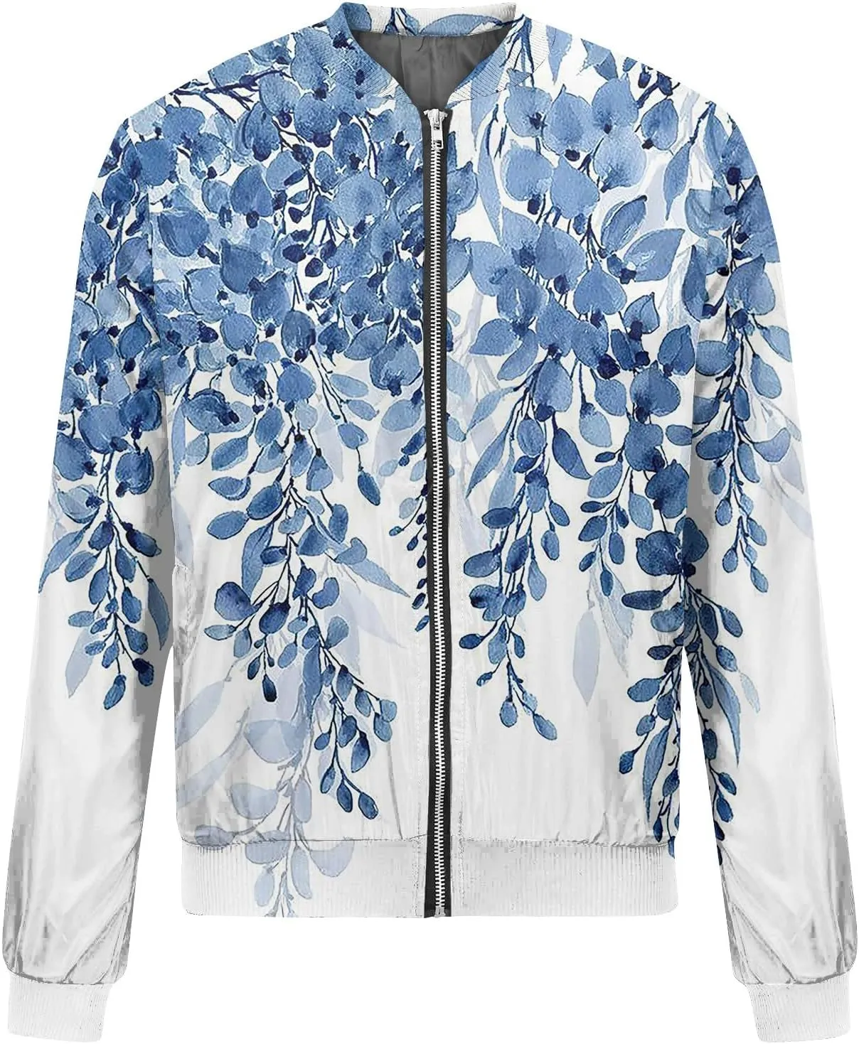 Bomber Jacket Women 2024 Casual Floral Lightweight Oversized Windbreaker Trendy Zip Up Coat Outwear with Pockets
