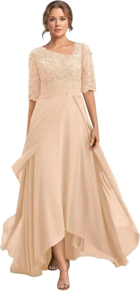 Cadoly Women's Chiffon Half Sleeve Mother of The Bride Dresses for Wedding 2025 High Low A-Line Formal Evening Gown