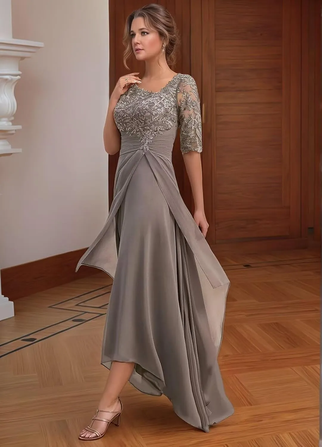Cadoly Women's Chiffon Half Sleeve Mother of The Bride Dresses for Wedding 2025 High Low A-Line Formal Evening Gown
