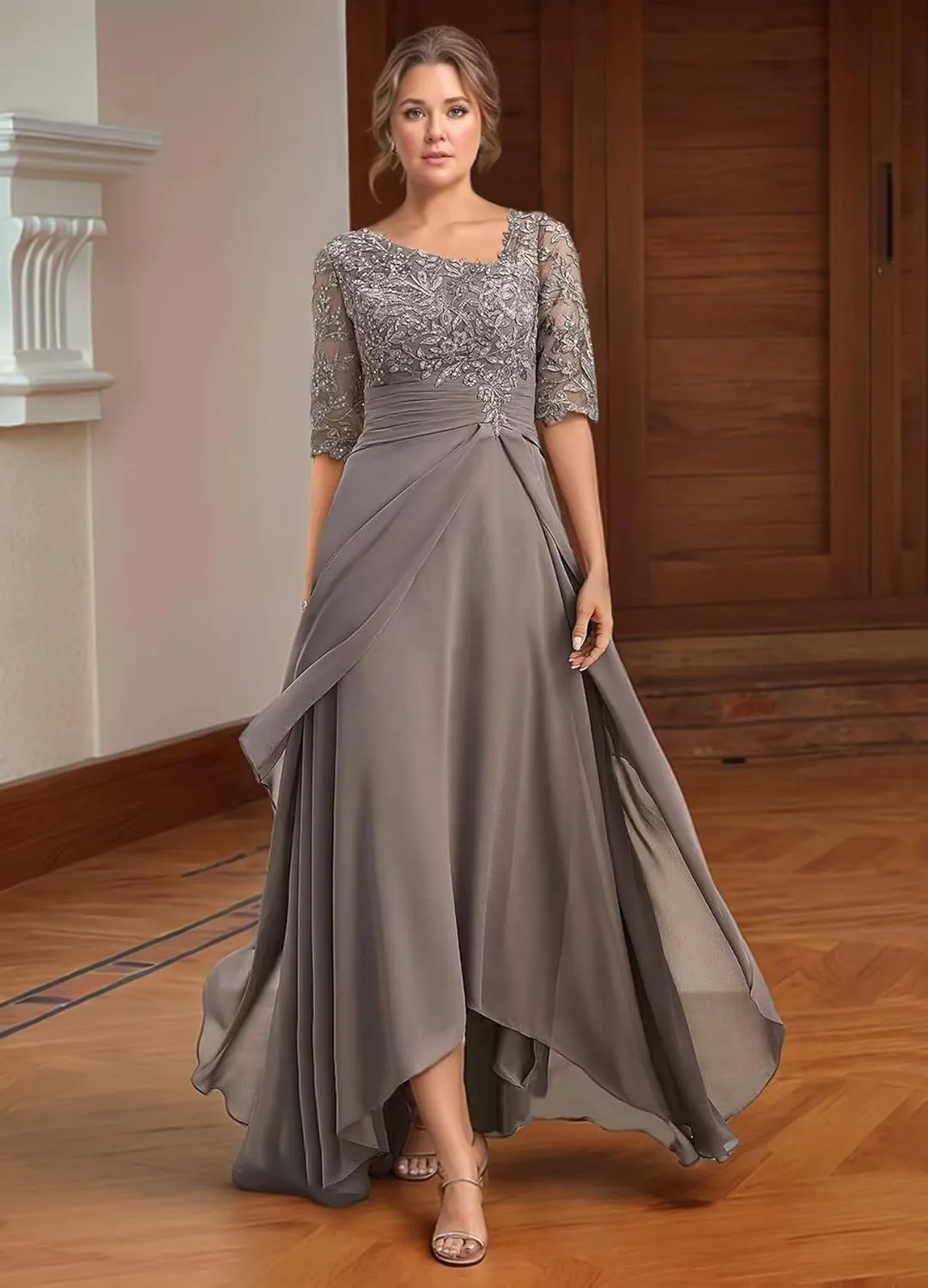 Cadoly Women's Chiffon Half Sleeve Mother of The Bride Dresses for Wedding 2025 High Low A-Line Formal Evening Gown