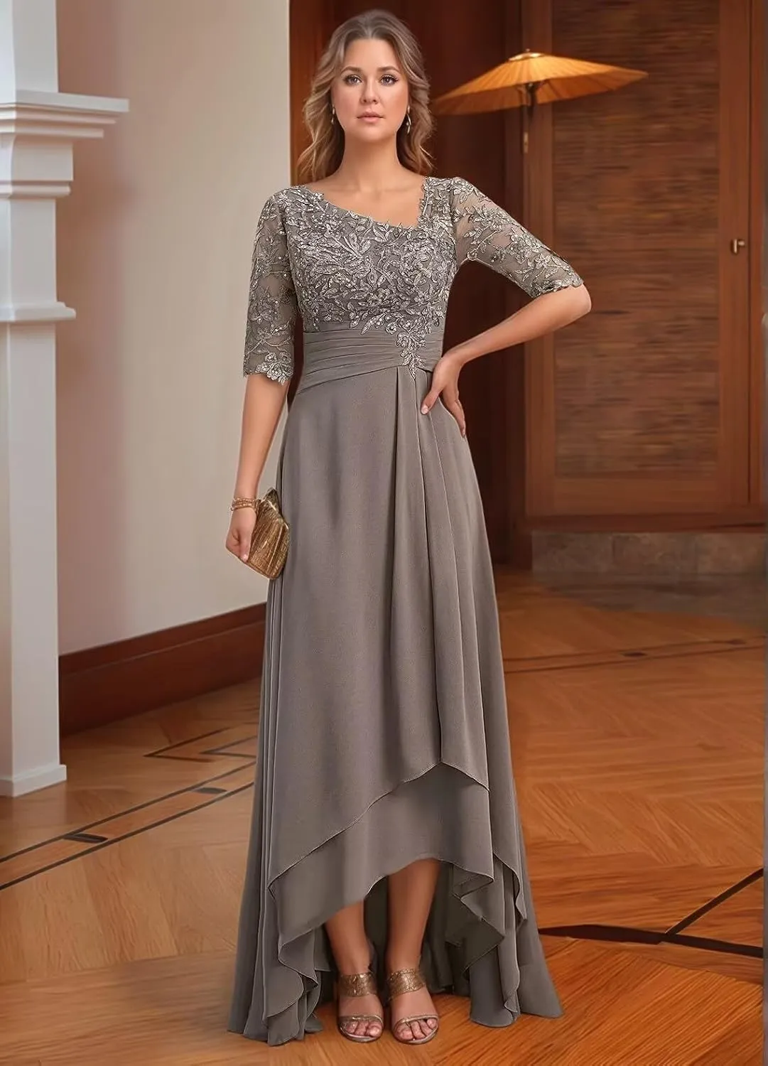 Cadoly Women's Chiffon Half Sleeve Mother of The Bride Dresses for Wedding 2025 High Low A-Line Formal Evening Gown