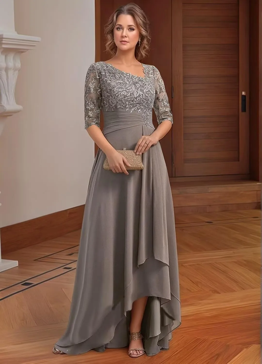 Cadoly Women's Chiffon Half Sleeve Mother of The Bride Dresses for Wedding 2025 High Low A-Line Formal Evening Gown