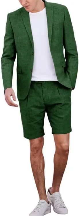 Casual Linen Short Suit Sets for Men Summer Suit Beach Wedding 2 Piece Tuxedo Blazer Shorts Suit