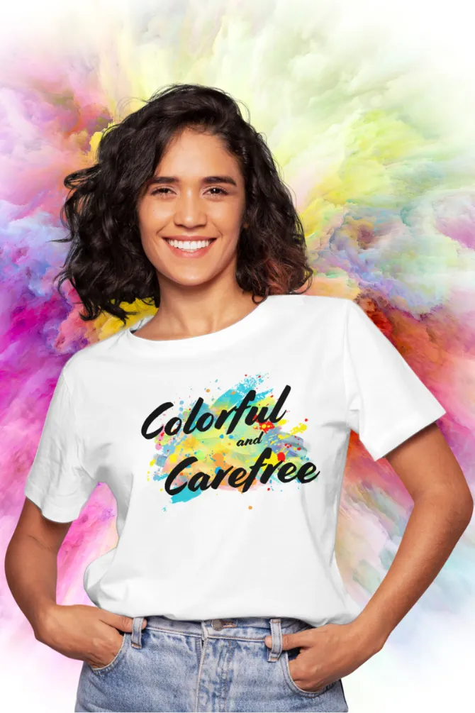 Colorful & Carefree Printed Holi T-shirt for women