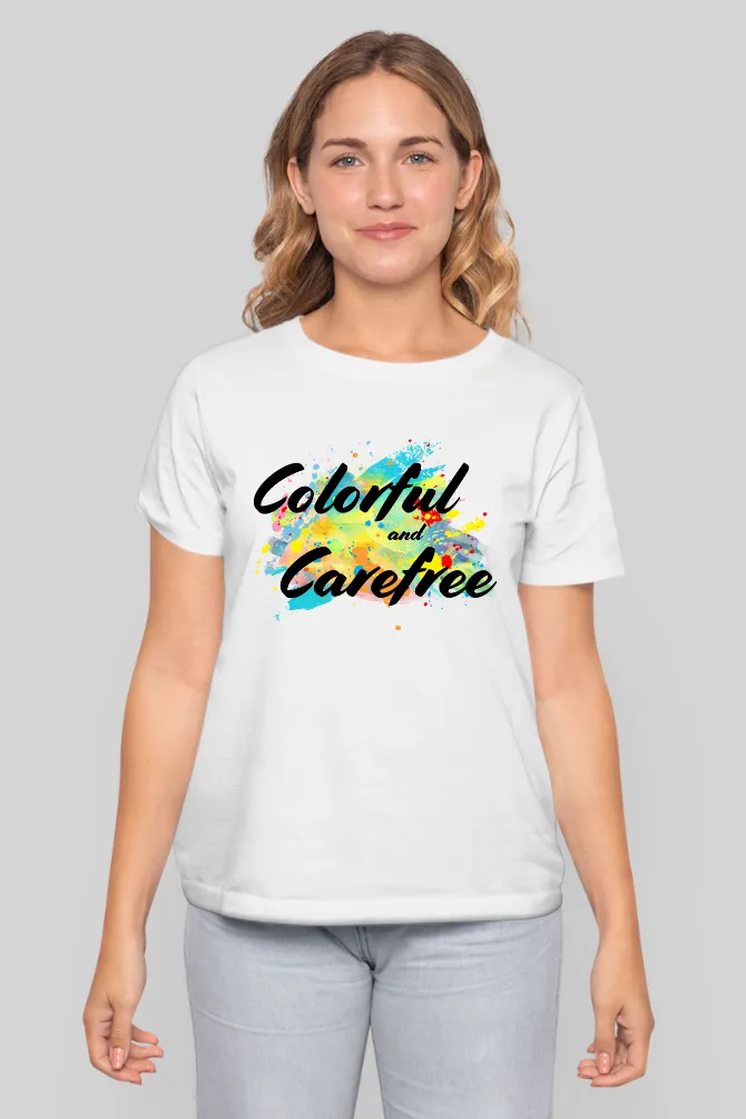 Colorful & Carefree Printed Holi T-shirt for women