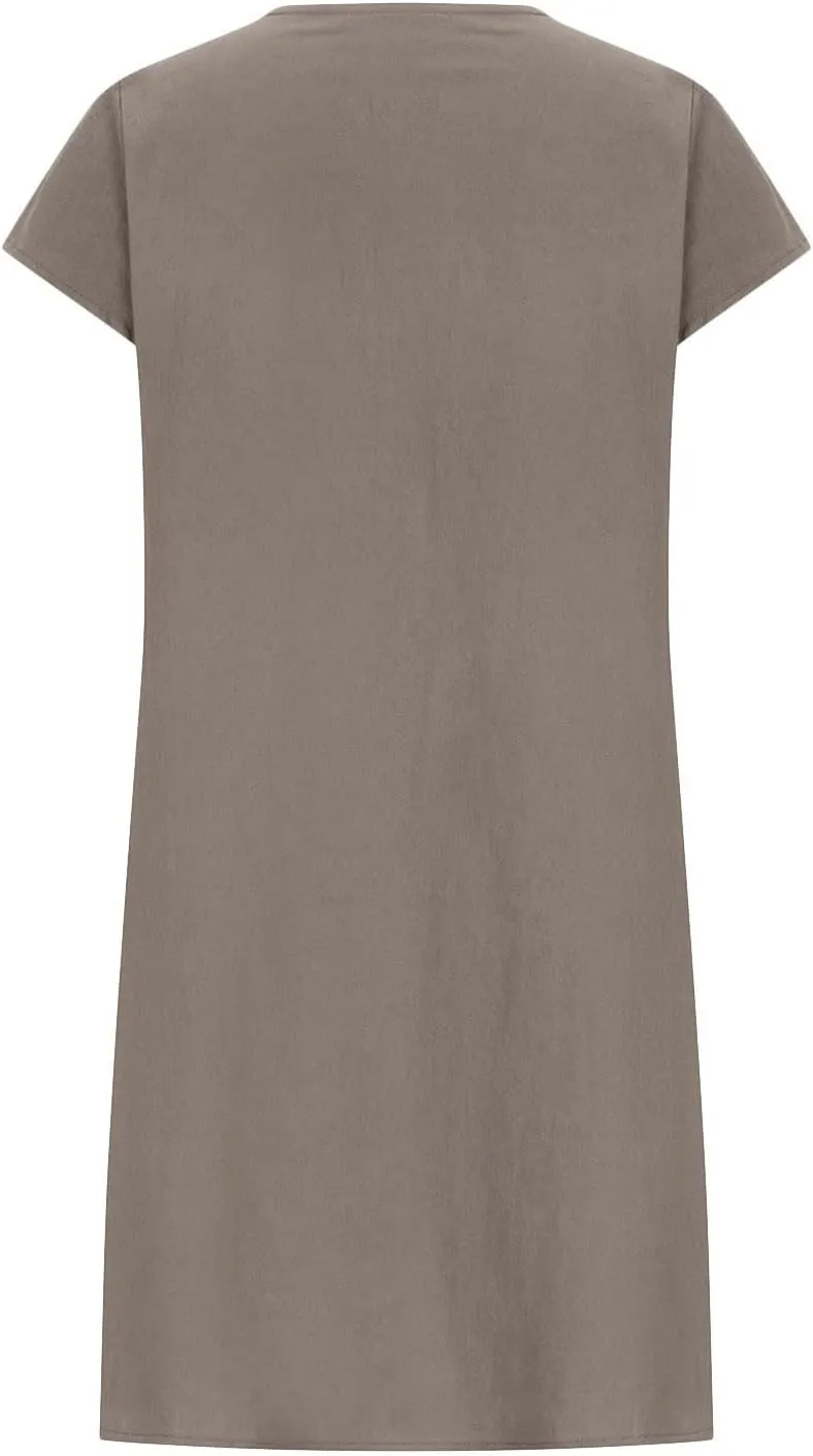 Ctreela 3/4 Sleeve Cotton Linen Lounge Dress Women's Casual V-Neck Midi Dresses Bohemian Sundress Loose Beach Dress