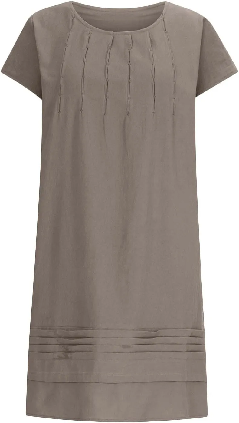 Ctreela 3/4 Sleeve Cotton Linen Lounge Dress Women's Casual V-Neck Midi Dresses Bohemian Sundress Loose Beach Dress