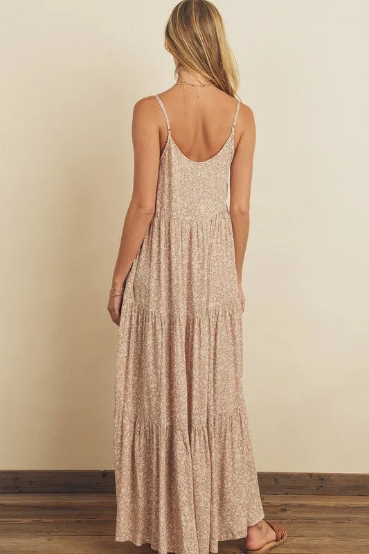 DAINTY FLORAL TIERED MAXI DRESS