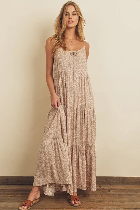 DAINTY FLORAL TIERED MAXI DRESS