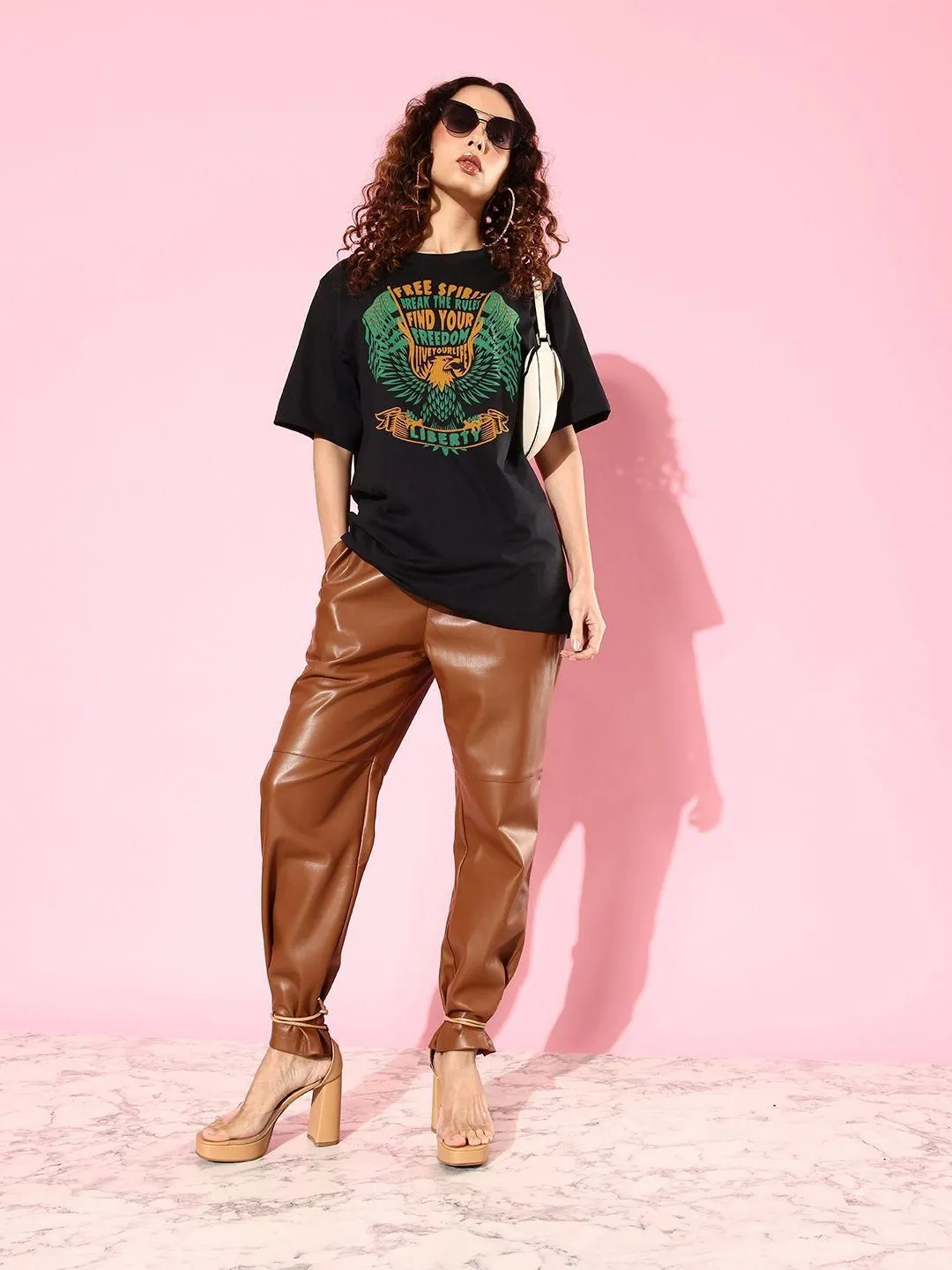 Difference of Opinion Cotton Black Graphic Oversized T-Shirt for Women's