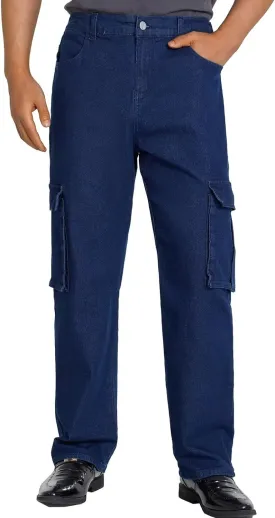 EDITCOZY Men's Cargo Jeans Elastic Waist 6 Pockets Loose Fit Carpenter Jeans Straight Leg Relaxed Fit Pants