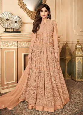 Enchanting Peach Shamita Shetty Designer Anarkali