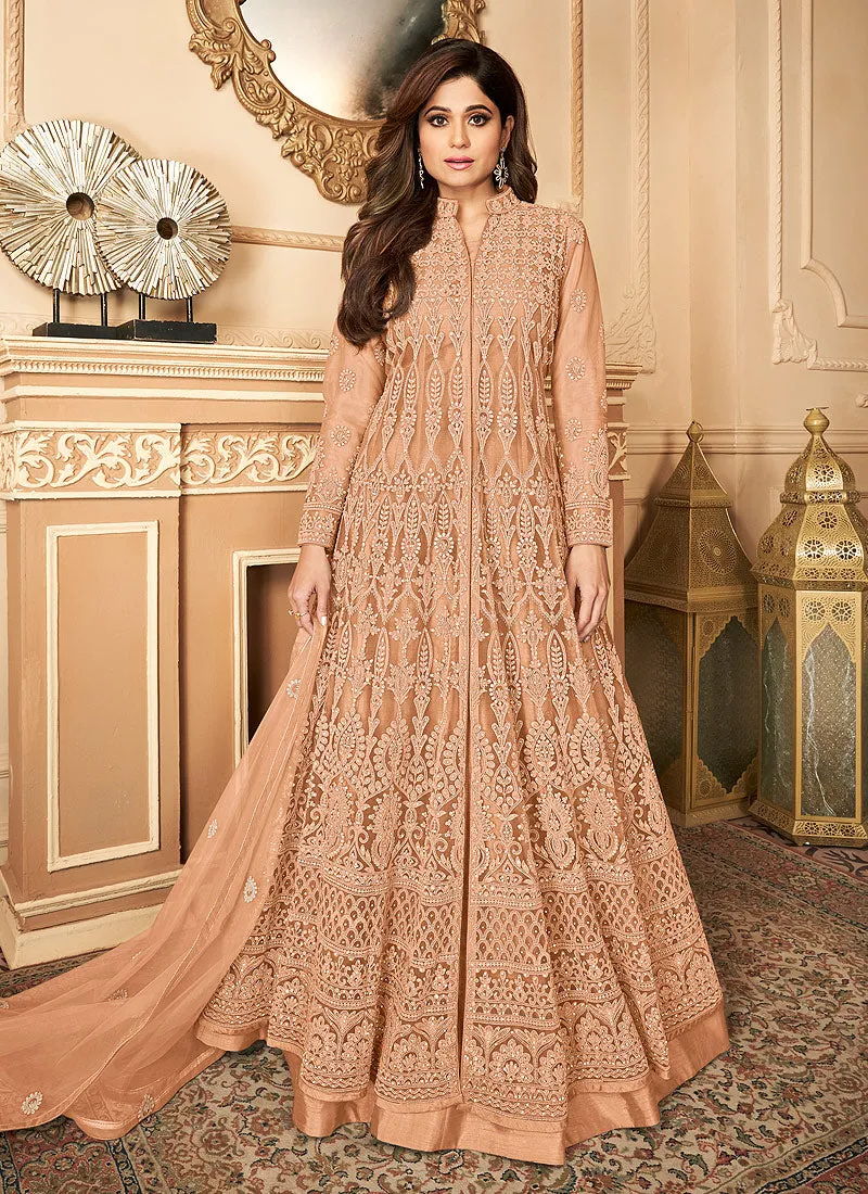 Enchanting Peach Shamita Shetty Designer Anarkali