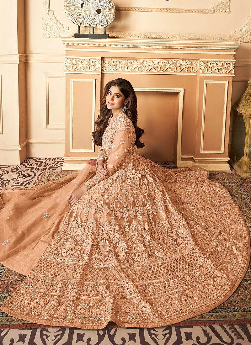 Enchanting Peach Shamita Shetty Designer Anarkali