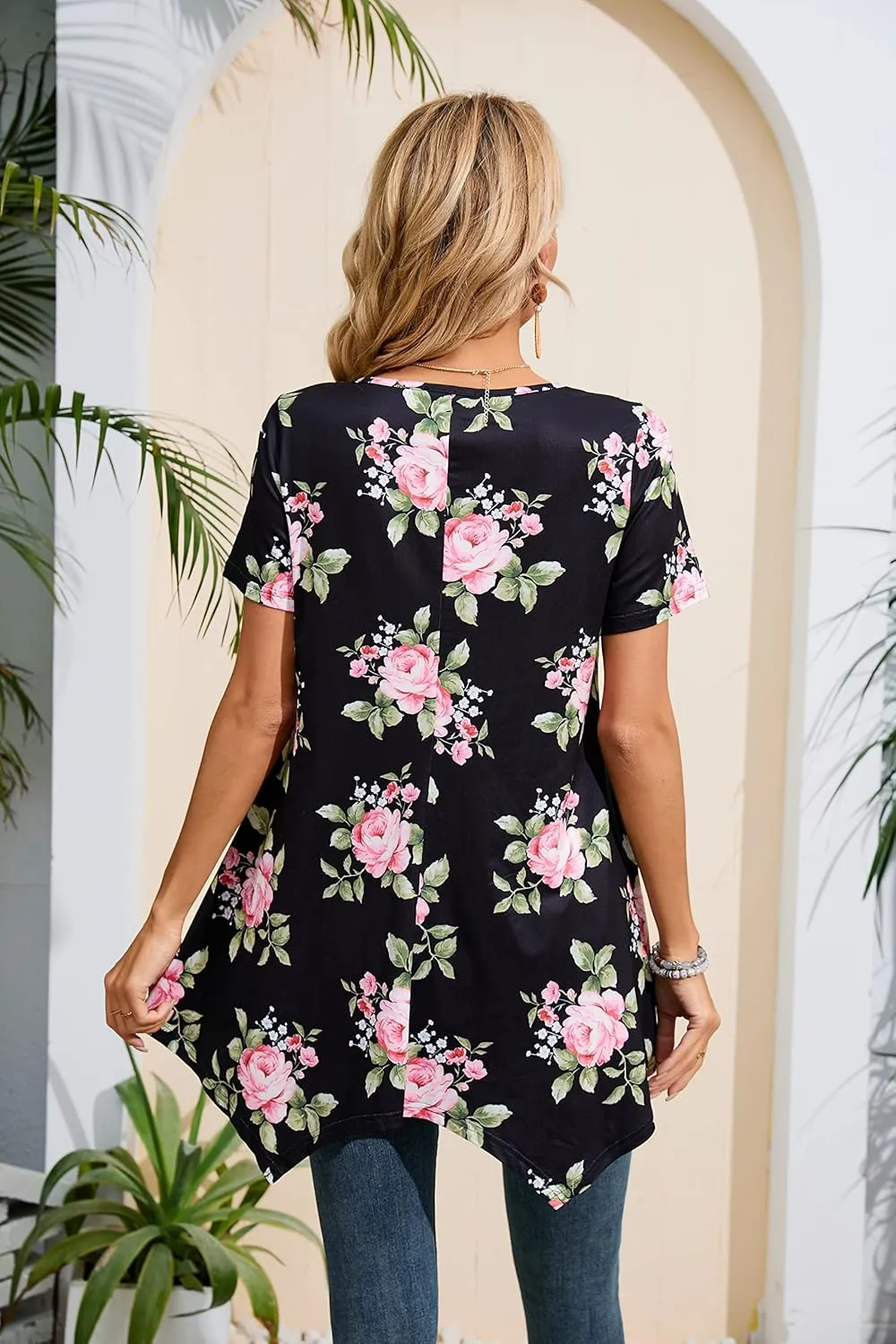 ENMAIN Tunic Tops for Women Plus Size Short Sleeve Top Loose Fit Dressy Casual Swing Summer Tunics Tops to Wear with Leggings